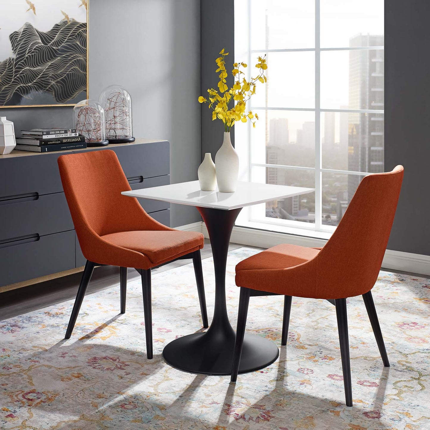 Lippa 24" Square Wood Top Dining Table, Wood Metal Steel, Black White, 17466