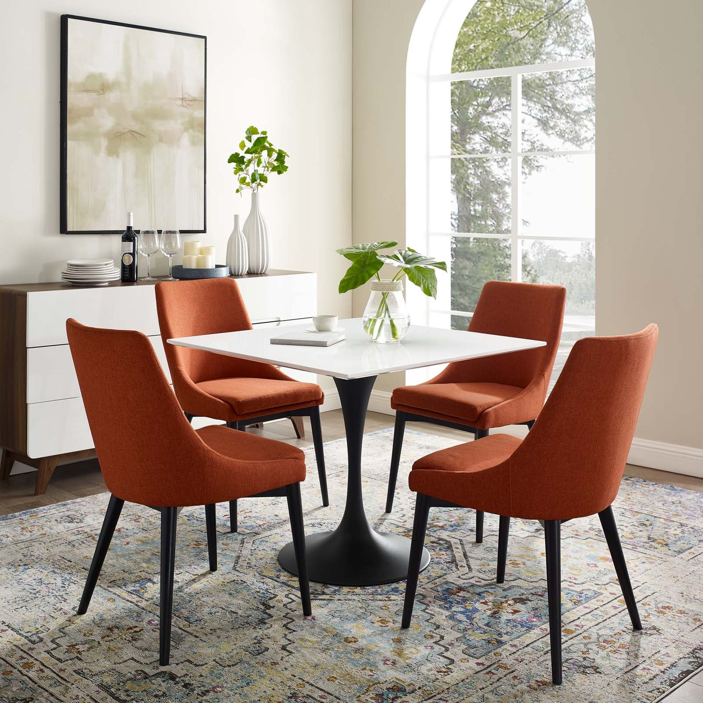 Lippa 36" Square Wood Top Dining Table, Wood Metal Steel, Black White, 17468