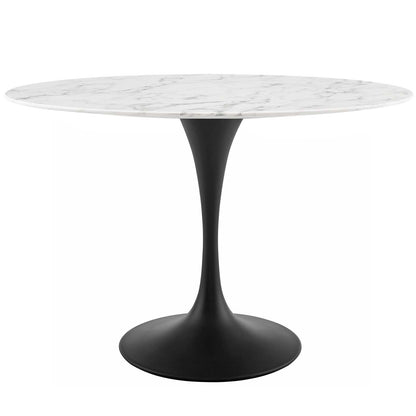 Lippa 48" Oval Artificial Marble Dining Table, Artificial Marble Stone Metal, Black White, 18001