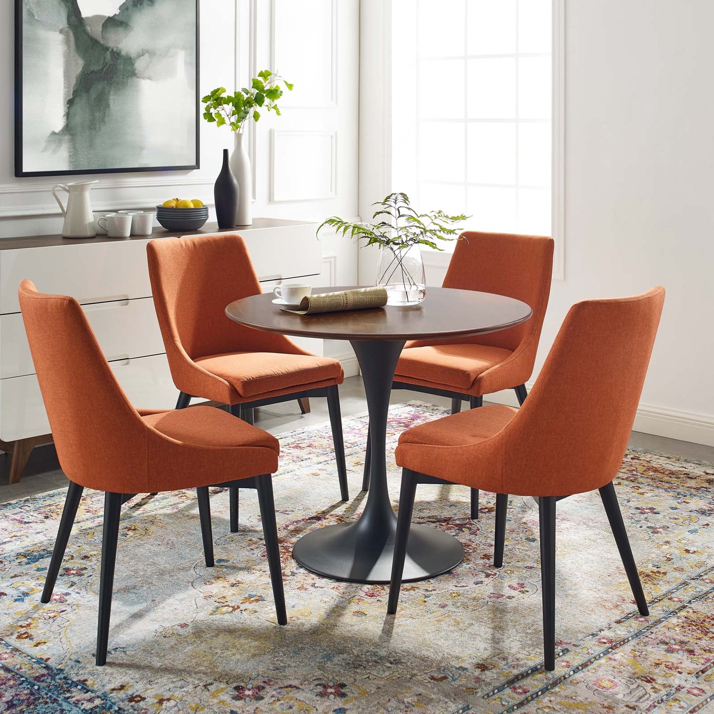 Lippa 36" Round Walnut Dining Table, Wood Metal Steel, Black Walnut Brown, 17472
