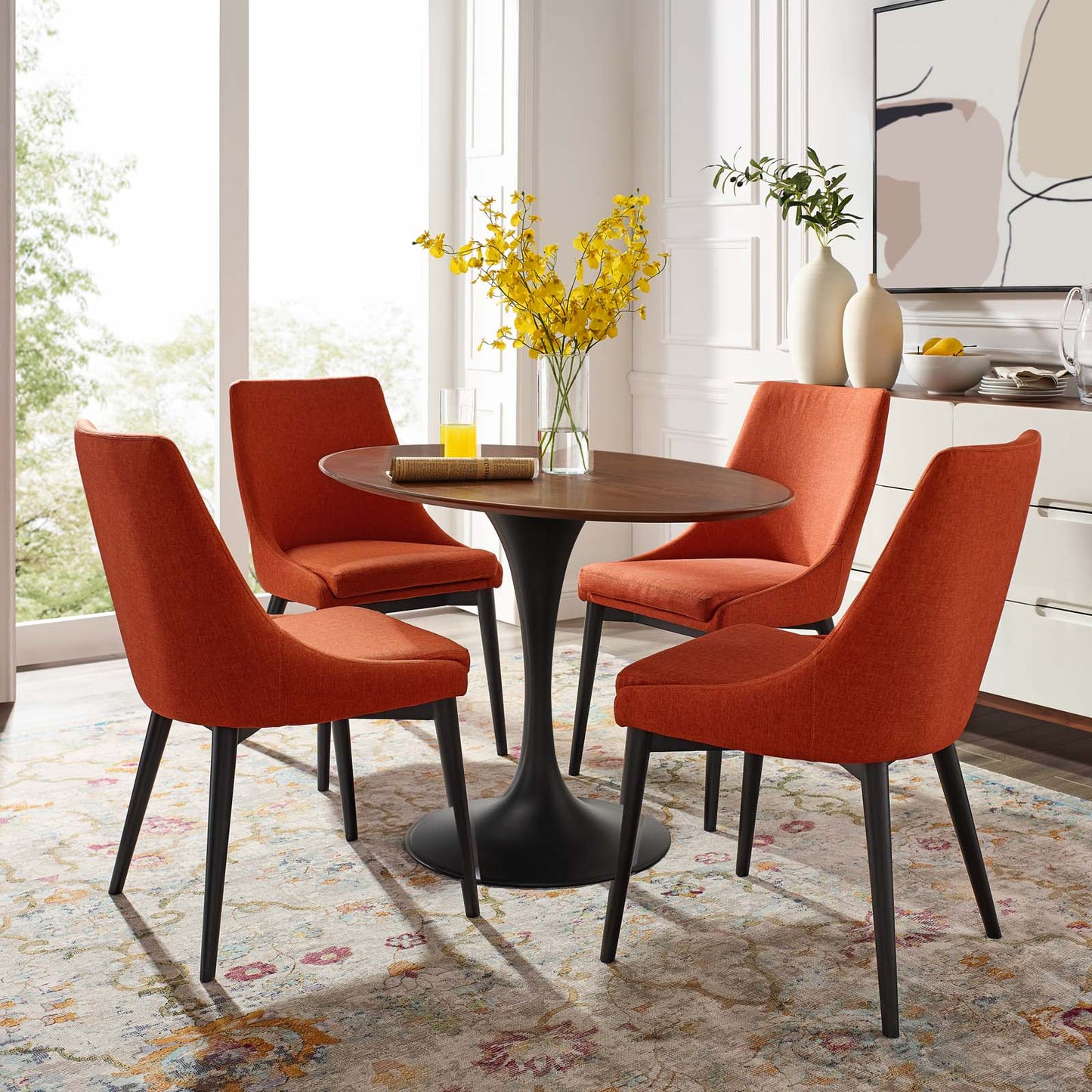 Lippa 48" Oval Walnut Dining Table, Wood Metal Steel, Black Walnut Brown, 17473
