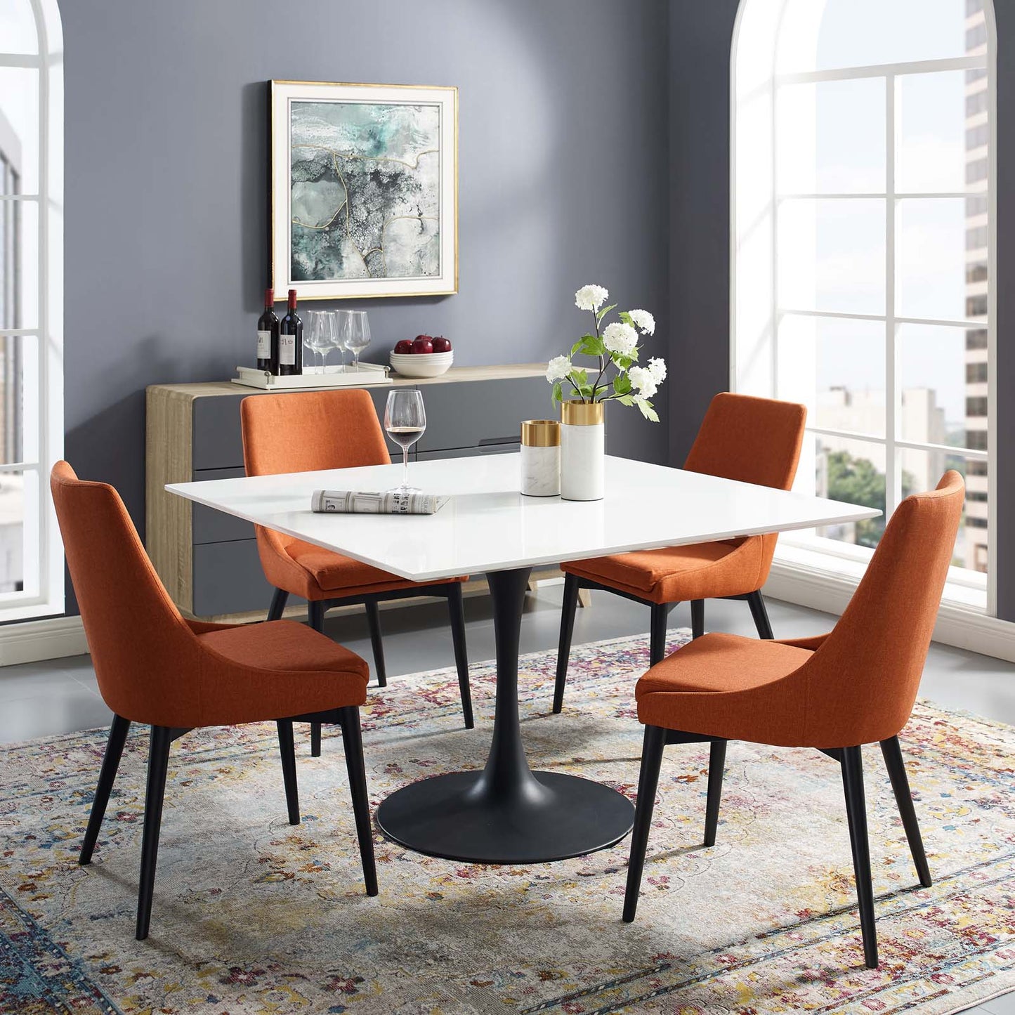 Lippa 47" Square Wood Top Dining Table, Wood Metal Steel, Black White, 17478