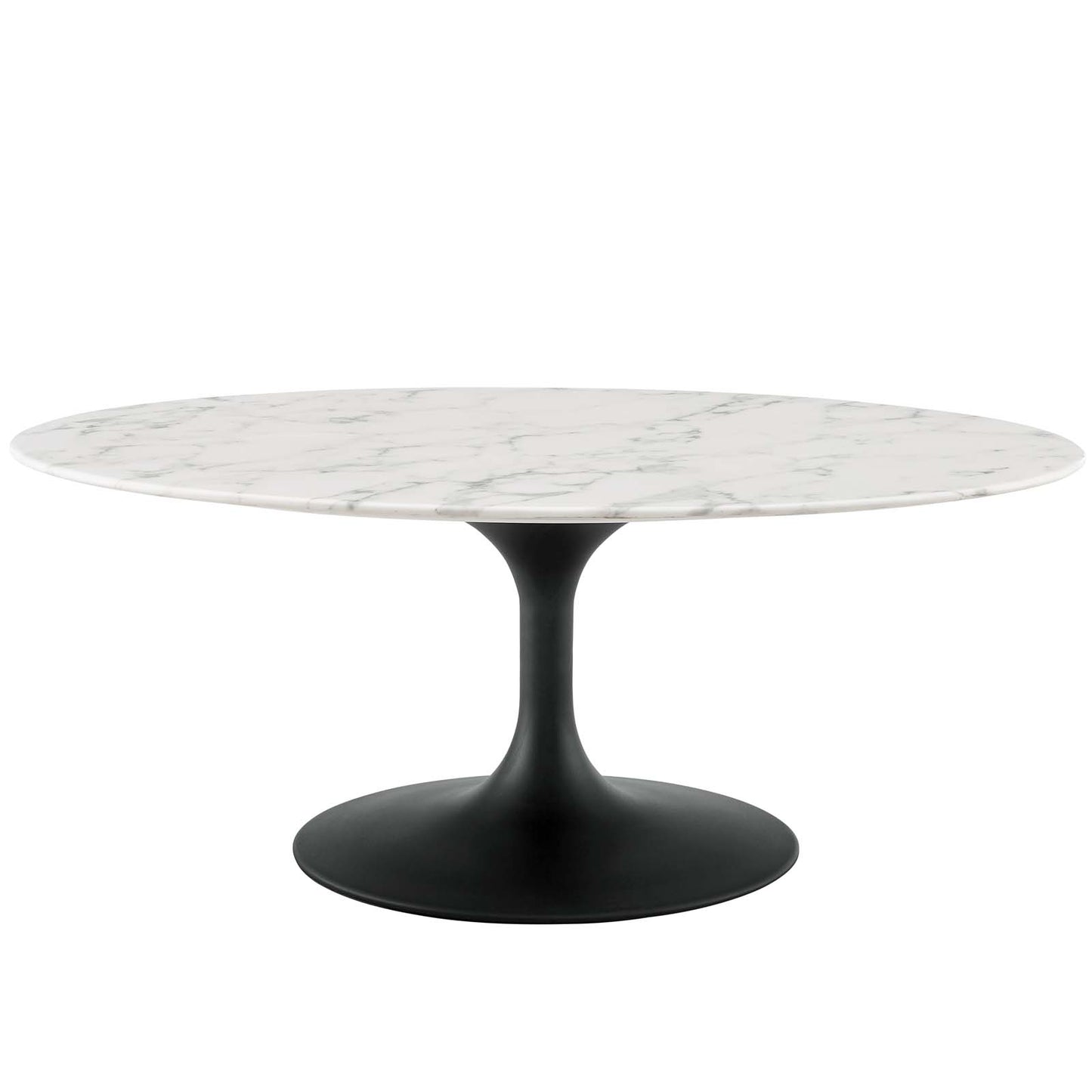 Lippa 42" Oval-Shaped Artificial Marble Coffee Table, Artificial Marble Stone Metal, Black White, 17487