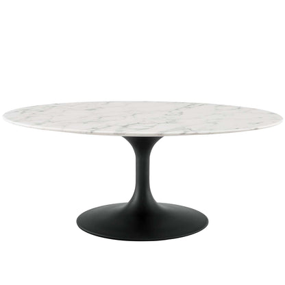 Lippa 42" Oval-Shaped Artificial Marble Coffee Table, Artificial Marble Stone Metal, Black White, 17487