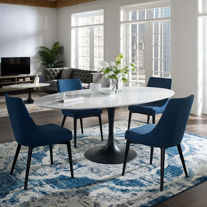 Lippa 78" Oval Wood Dining Table, Wood Aluminum, Black White, 17493