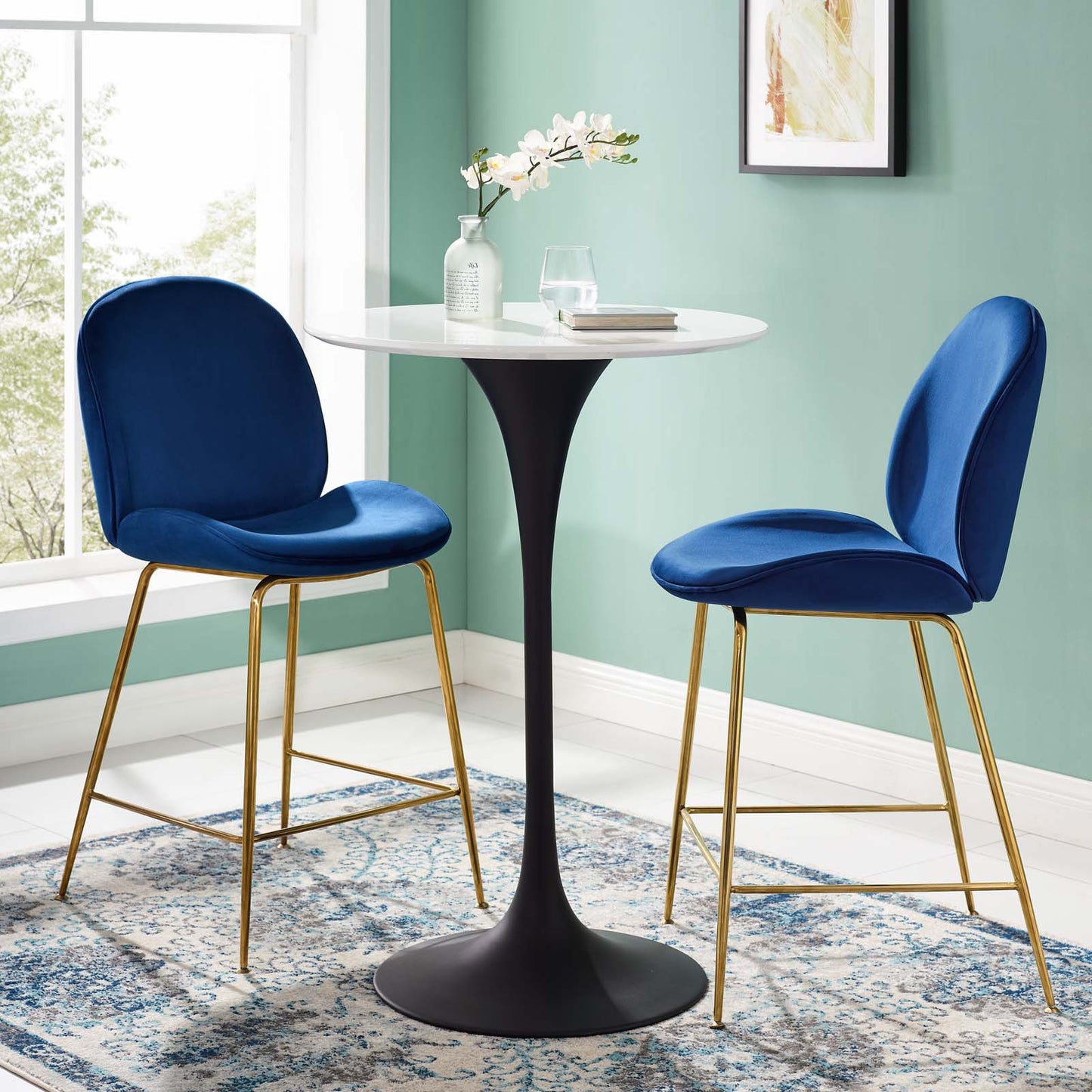 Lippa 28" Round Wood Bar Table, Wood Metal Steel, Black White, 17498