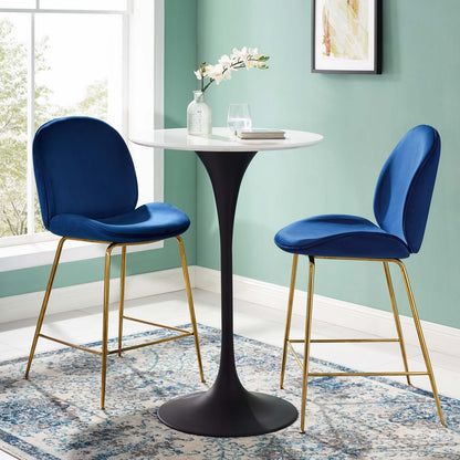 Lippa 28" Round Wood Bar Table, Wood Metal Steel, Black White, 17498