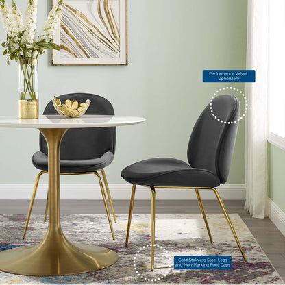 Scoop Gold Stainless Steel Leg Performance Velvet Dining Chair, Velvet, Metal Steel, Black, 18210