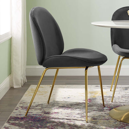 Scoop Gold Stainless Steel Leg Performance Velvet Dining Chair, Velvet, Metal Steel, Black, 18210