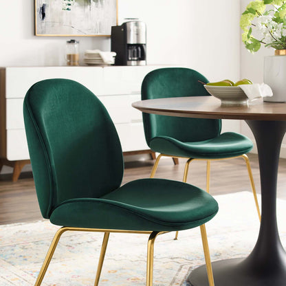 Scoop Gold Stainless Steel Leg Performance Velvet Dining Chair, Velvet Fabric Stainless Steel Metal, Green, 17501