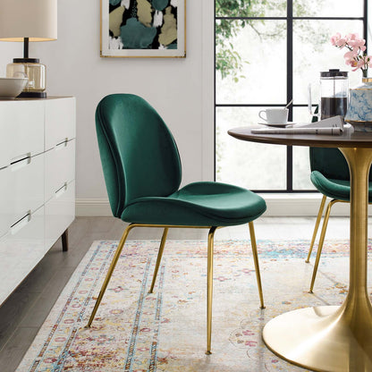 Scoop Gold Stainless Steel Leg Performance Velvet Dining Chair, Velvet Fabric Stainless Steel Metal, Green, 17501
