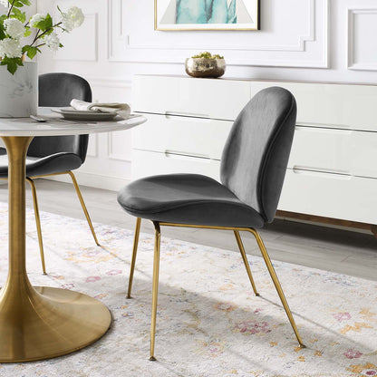 Scoop Gold Stainless Steel Leg Performance Velvet Dining Chair, Velvet Fabric Stainless Steel Metal, Grey Gray, 17502