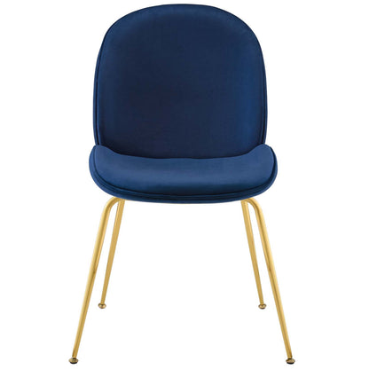 Scoop Gold Stainless Steel Leg Performance Velvet Dining Chair, Velvet Fabric Stainless Steel Metal, Navy Blue, 17503