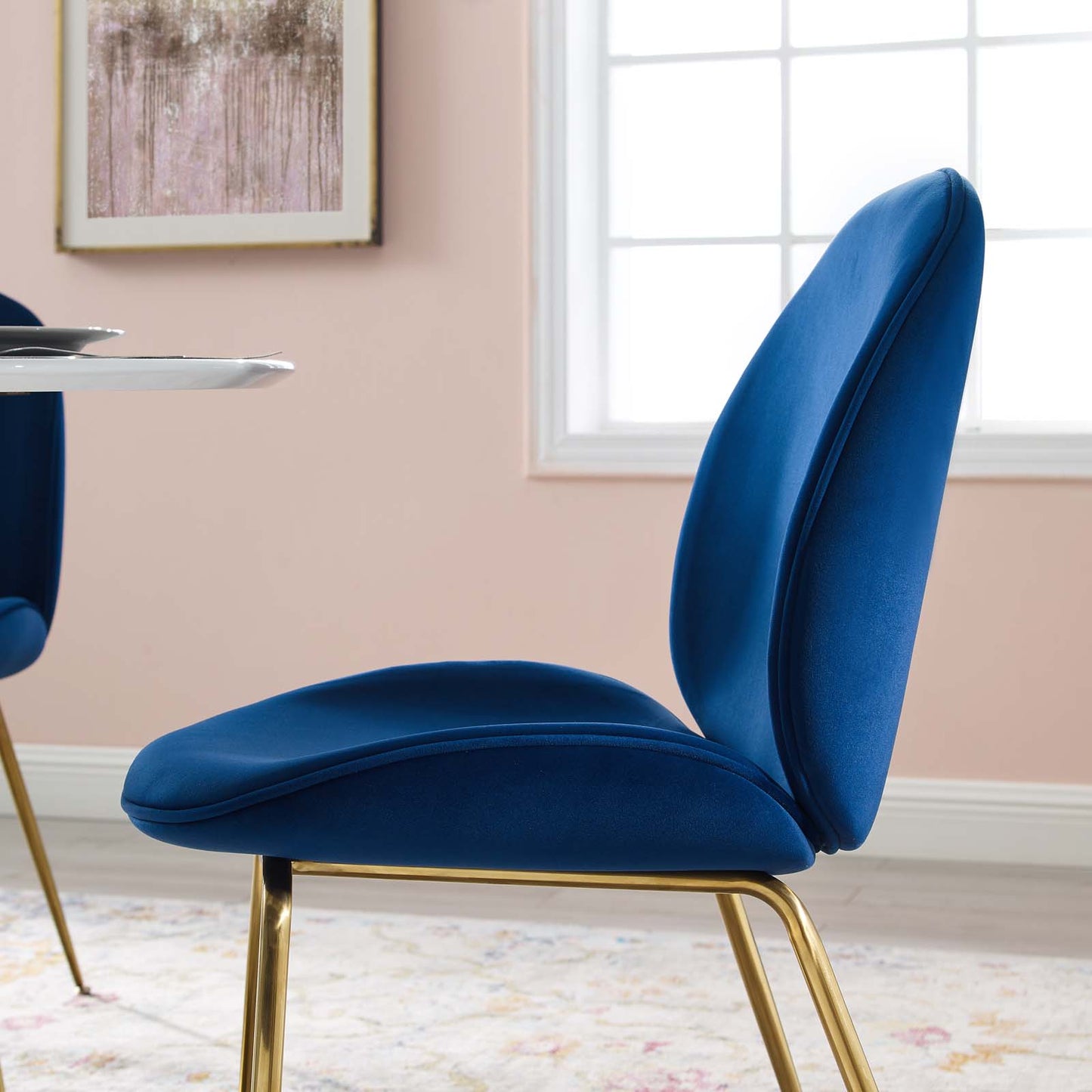 Scoop Gold Stainless Steel Leg Performance Velvet Dining Chair, Velvet Fabric Stainless Steel Metal, Navy Blue, 17503