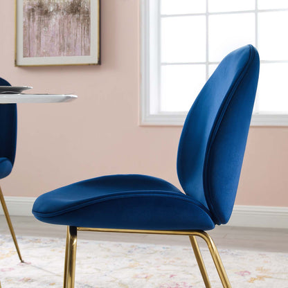 Scoop Gold Stainless Steel Leg Performance Velvet Dining Chair, Velvet Fabric Stainless Steel Metal, Navy Blue, 17503