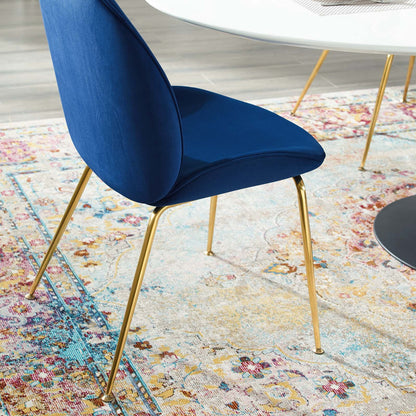 Scoop Gold Stainless Steel Leg Performance Velvet Dining Chair, Velvet Fabric Stainless Steel Metal, Navy Blue, 17503