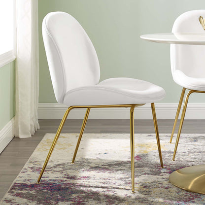 Scoop Gold Stainless Steel Leg Performance Velvet Dining Chair, Velvet, Metal Steel, White, 18211