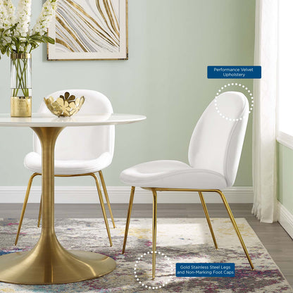 Scoop Gold Stainless Steel Leg Performance Velvet Dining Chair, Velvet, Metal Steel, White, 18211