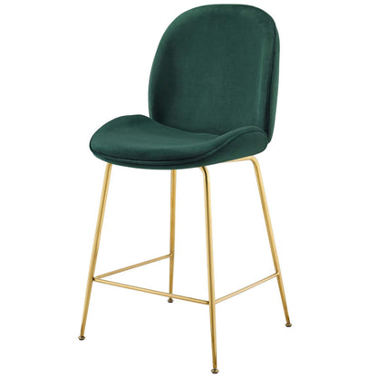 Scoop Gold Stainless Steel Leg Performance Velvet Counter Stool, Velvet Fabric Metal Steel, Green, 17505