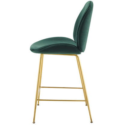 Scoop Gold Stainless Steel Leg Performance Velvet Counter Stool, Velvet Fabric Metal Steel, Green, 17505