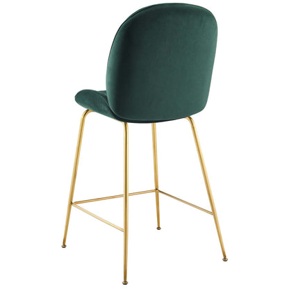 Scoop Gold Stainless Steel Leg Performance Velvet Counter Stool, Velvet Fabric Metal Steel, Green, 17505
