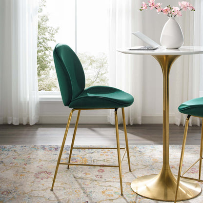 Scoop Gold Stainless Steel Leg Performance Velvet Counter Stool, Velvet Fabric Metal Steel, Green, 17505