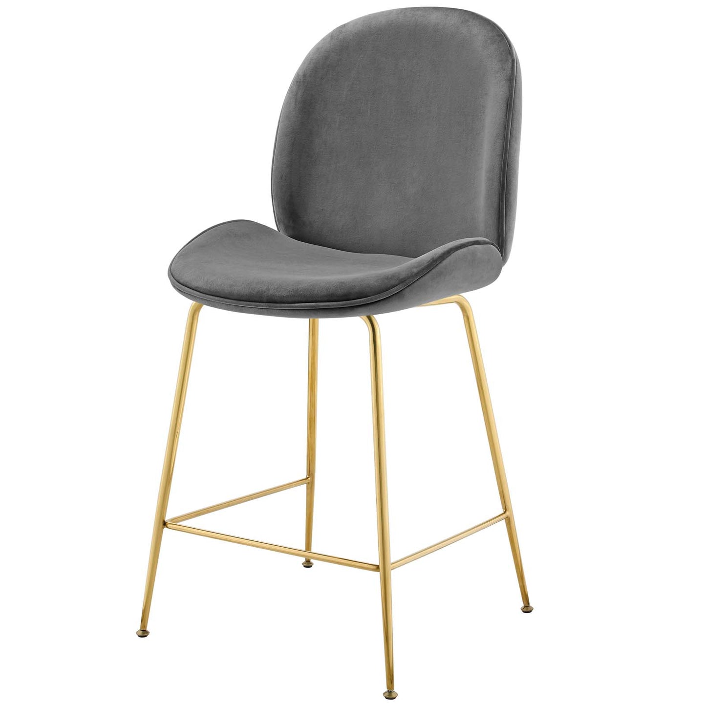 Scoop Gold Stainless Steel Leg Performance Velvet Counter Stool, Velvet Fabric Metal Steel, Grey Gray, 17506
