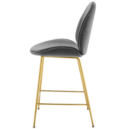 Scoop Gold Stainless Steel Leg Performance Velvet Counter Stool, Velvet Fabric Metal Steel, Grey Gray, 17506