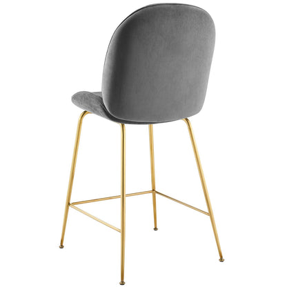 Scoop Gold Stainless Steel Leg Performance Velvet Counter Stool, Velvet Fabric Metal Steel, Grey Gray, 17506