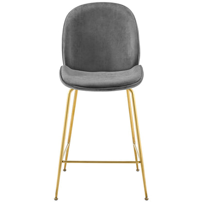 Scoop Gold Stainless Steel Leg Performance Velvet Counter Stool, Velvet Fabric Metal Steel, Grey Gray, 17506