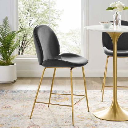 Scoop Gold Stainless Steel Leg Performance Velvet Counter Stool, Velvet Fabric Metal Steel, Grey Gray, 17506