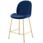 Scoop Gold Stainless Steel Leg Performance Velvet Counter Stool, Velvet Fabric Metal Steel, Navy Blue, 17507
