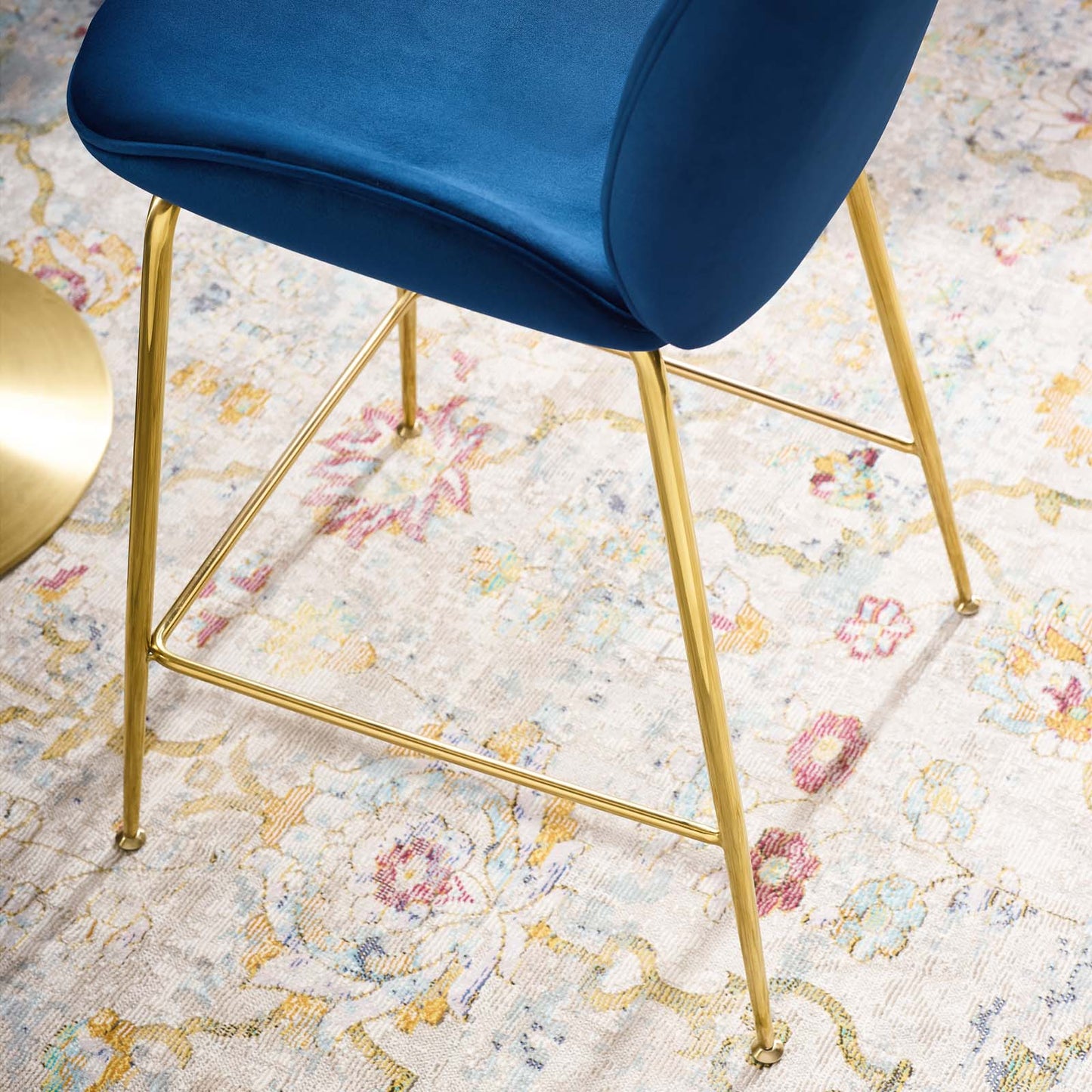 Scoop Gold Stainless Steel Leg Performance Velvet Counter Stool, Velvet Fabric Metal Steel, Navy Blue, 17507