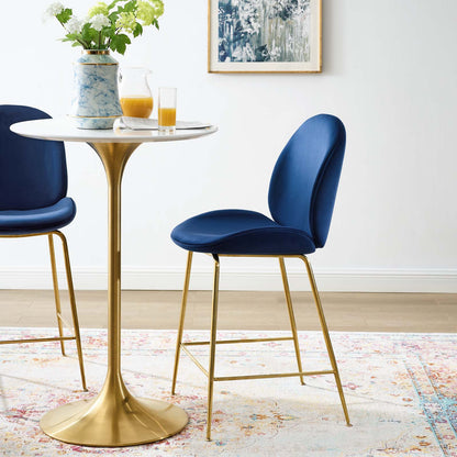 Scoop Gold Stainless Steel Leg Performance Velvet Counter Stool, Velvet Fabric Metal Steel, Navy Blue, 17507