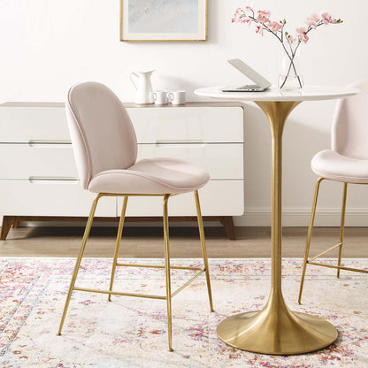 Scoop Gold Stainless Steel Leg Performance Velvet Counter Stool, Velvet Fabric Metal Steel, Pink, 17508