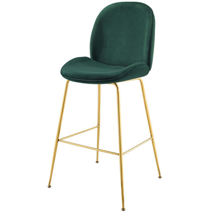 Scoop Gold Stainless Steel Leg Performance Velvet Bar Stool, Velvet Fabric Metal Steel, Green, 17509