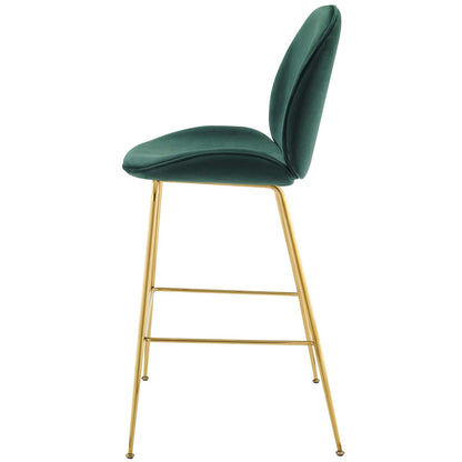 Scoop Gold Stainless Steel Leg Performance Velvet Bar Stool, Velvet Fabric Metal Steel, Green, 17509