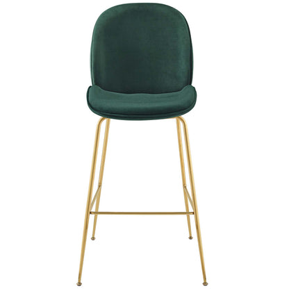 Scoop Gold Stainless Steel Leg Performance Velvet Bar Stool, Velvet Fabric Metal Steel, Green, 17509