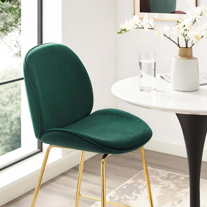 Scoop Gold Stainless Steel Leg Performance Velvet Bar Stool, Velvet Fabric Metal Steel, Green, 17509