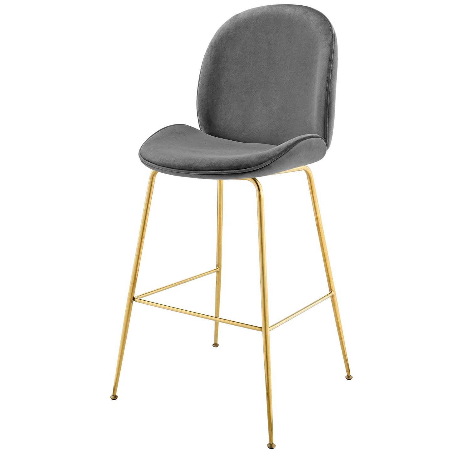 Scoop Gold Stainless Steel Leg Performance Velvet Bar Stool, Velvet Fabric Metal Steel, Grey Gray, 17510