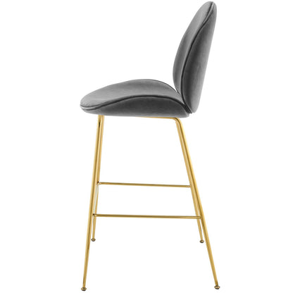 Scoop Gold Stainless Steel Leg Performance Velvet Bar Stool, Velvet Fabric Metal Steel, Grey Gray, 17510