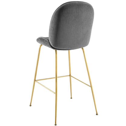 Scoop Gold Stainless Steel Leg Performance Velvet Bar Stool, Velvet Fabric Metal Steel, Grey Gray, 17510