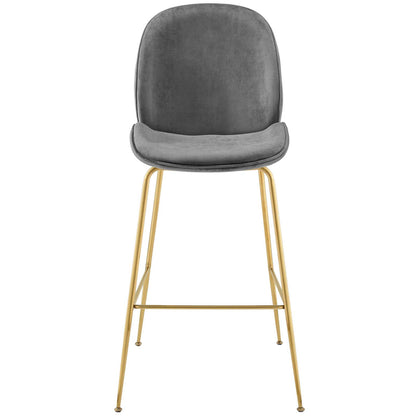 Scoop Gold Stainless Steel Leg Performance Velvet Bar Stool, Velvet Fabric Metal Steel, Grey Gray, 17510
