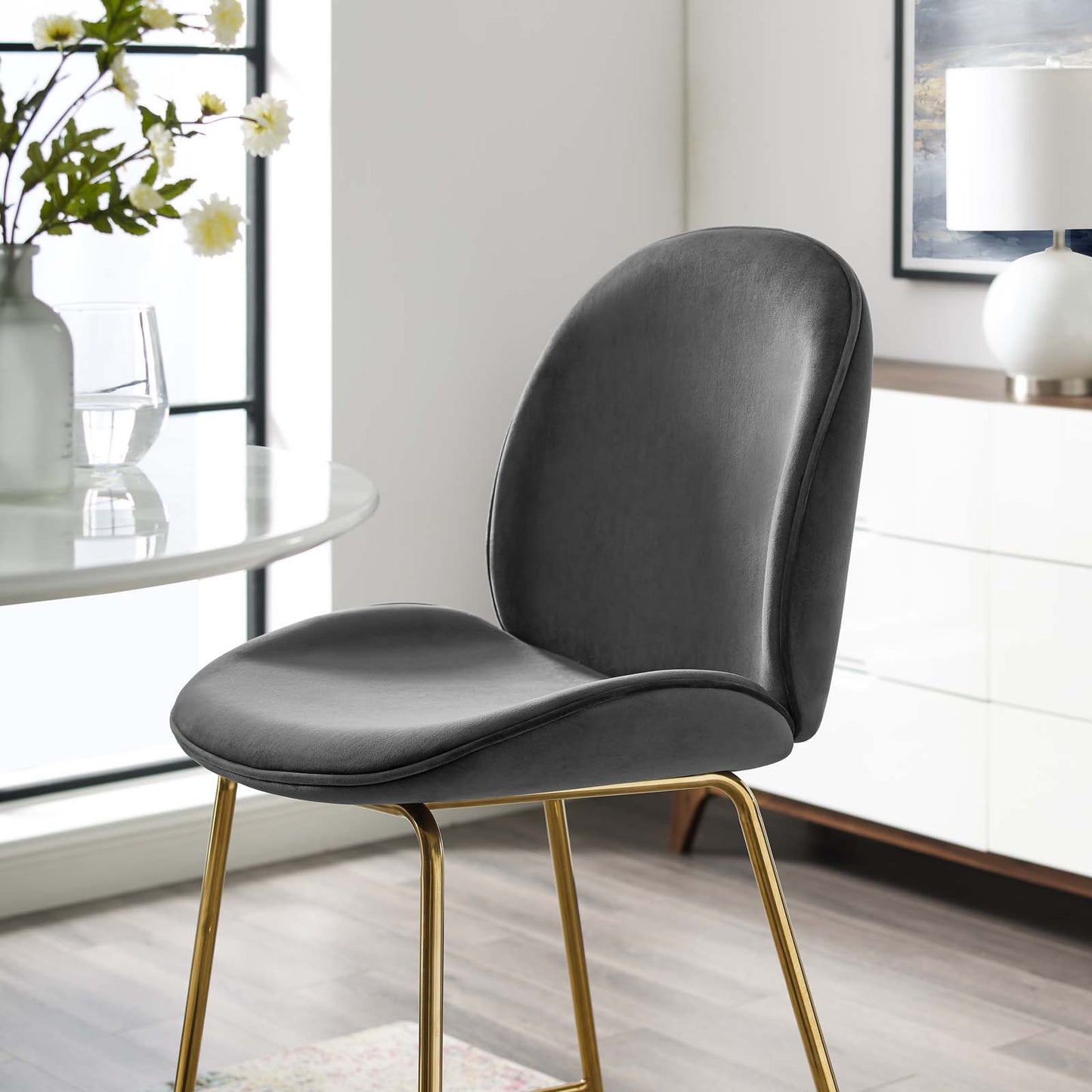 Scoop Gold Stainless Steel Leg Performance Velvet Bar Stool, Velvet Fabric Metal Steel, Grey Gray, 17510