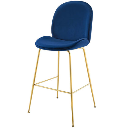 Scoop Gold Stainless Steel Leg Performance Velvet Bar Stool, Velvet Fabric Metal Steel, Navy Blue, 17511