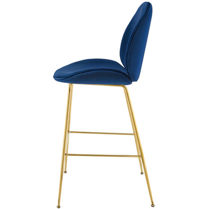 Scoop Gold Stainless Steel Leg Performance Velvet Bar Stool, Velvet Fabric Metal Steel, Navy Blue, 17511