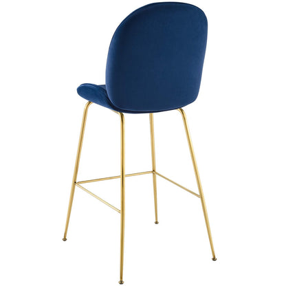 Scoop Gold Stainless Steel Leg Performance Velvet Bar Stool, Velvet Fabric Metal Steel, Navy Blue, 17511