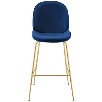 Scoop Gold Stainless Steel Leg Performance Velvet Bar Stool, Velvet Fabric Metal Steel, Navy Blue, 17511
