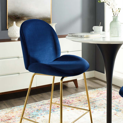 Scoop Gold Stainless Steel Leg Performance Velvet Bar Stool, Velvet Fabric Metal Steel, Navy Blue, 17511