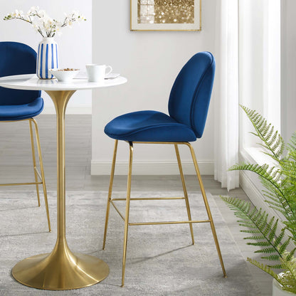 Scoop Gold Stainless Steel Leg Performance Velvet Bar Stool, Velvet Fabric Metal Steel, Navy Blue, 17511